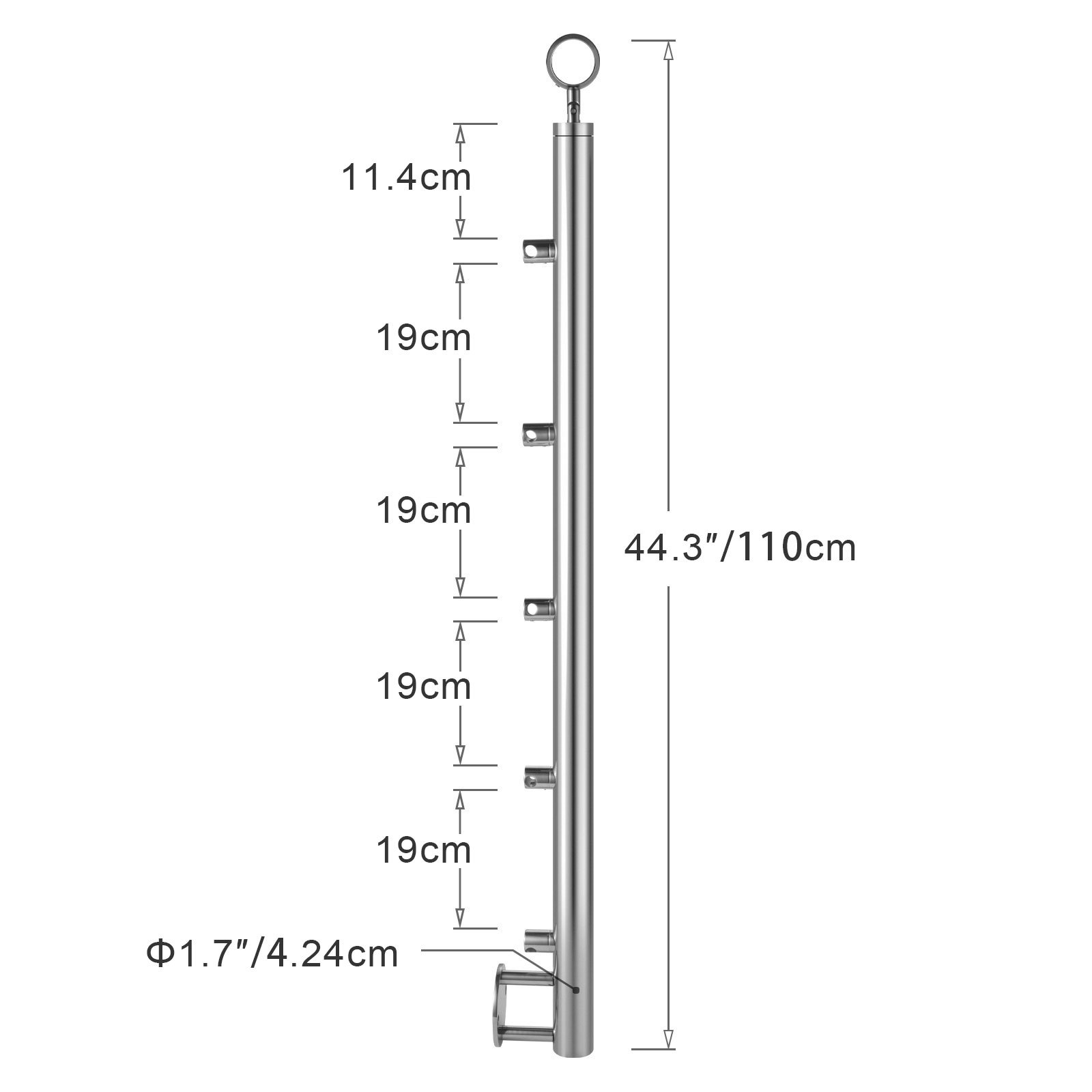 Vevor Geländerpfosten Edelstahl Pfosten Treppengeländer 110cm Mit 5 Querstangen