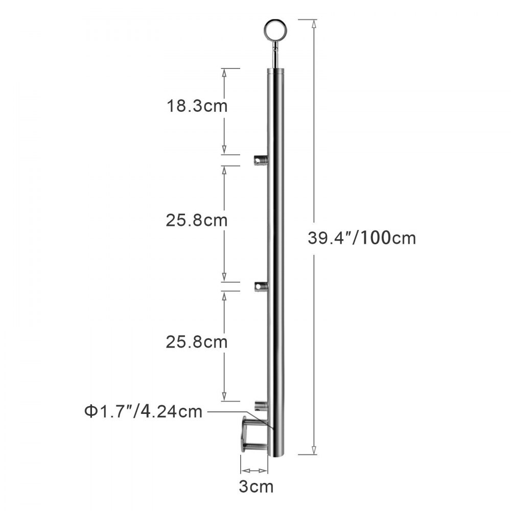 Vevor Geländerpfosten Edelstahl Pfosten Treppengeländer 100cm Mit 3 Querstangen
