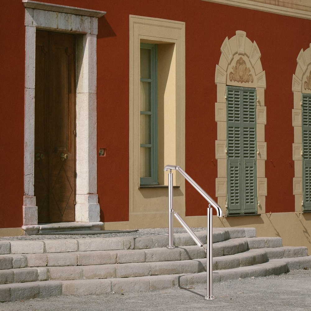 VEVOR Treppengeländer 5 Stufen, Hauseingang Handlauf Edelstahl mit Pfosten, Verstellbare Eingangsgeländer Silber, 1 bis 5 Stufiges Geländer 1,6 m, Winkel Einstellbare Treppengeländer Außen und Innen