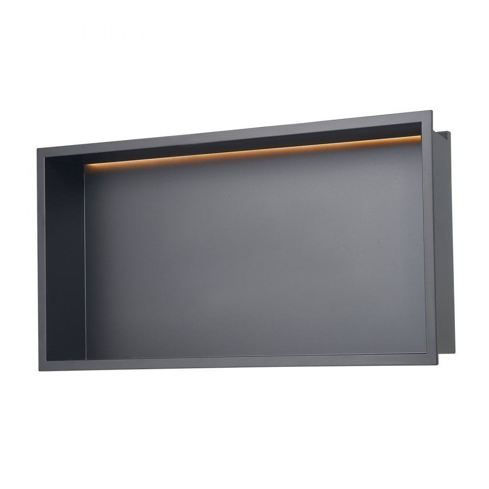 VEVOR Duschnische, 10,16x33,02x63,5 cm, versenkte Wandnische mit LED-Streifen, Shampoo-Aufbewahrungs-Organizer aus Edelstahl, langlebig & einfach zu installieren, schwarz für Badezimmer