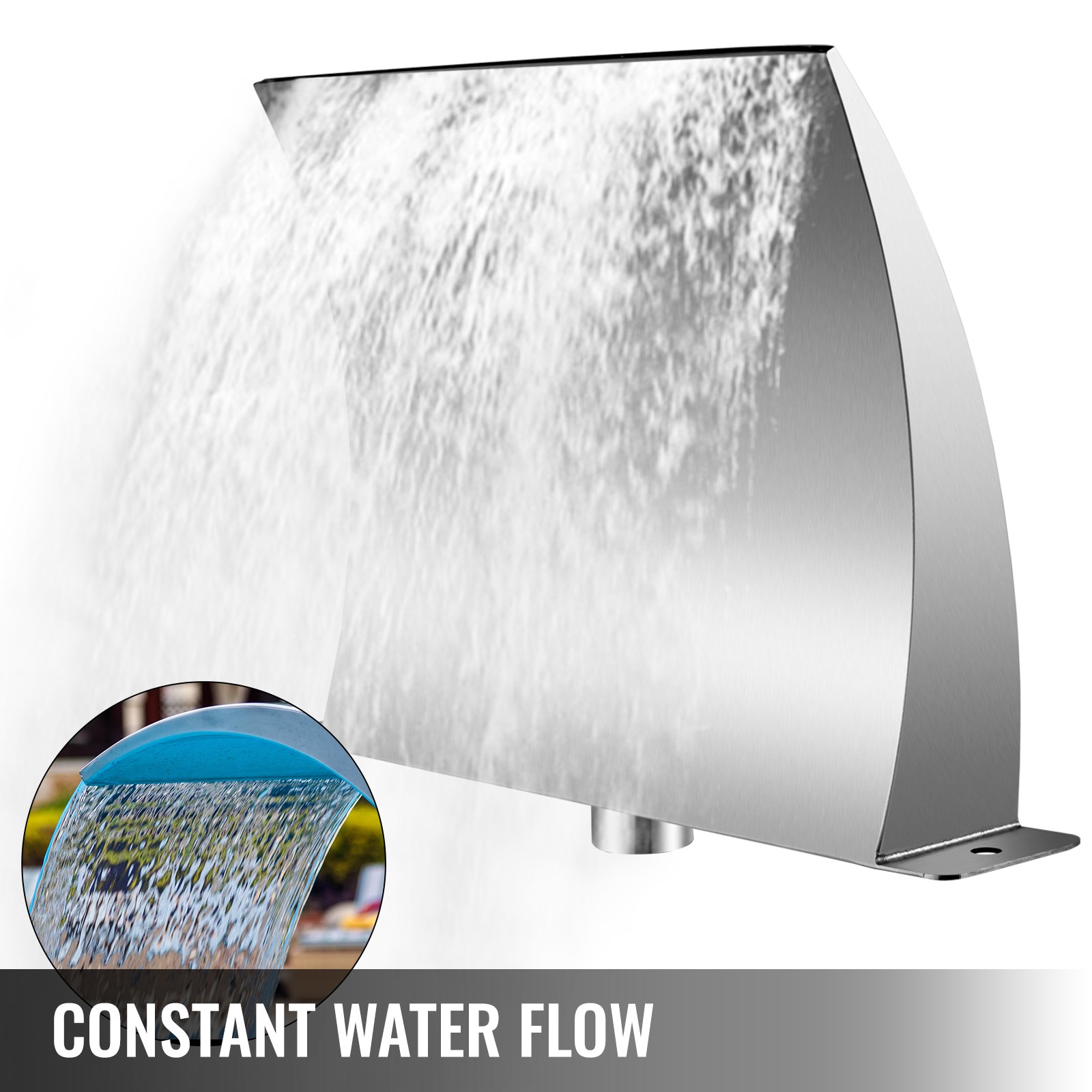 VEVOR Schwalldusche Pool Edelstahl SS304, Schwallbrause SFD300 115 X 300 mm, Wasserschwall Schwimmbad Silbrig, Wasserschwall Pool Brunnen HInterer Wassereinlass Wasserfallbrunnen Konstante Wasserfluss