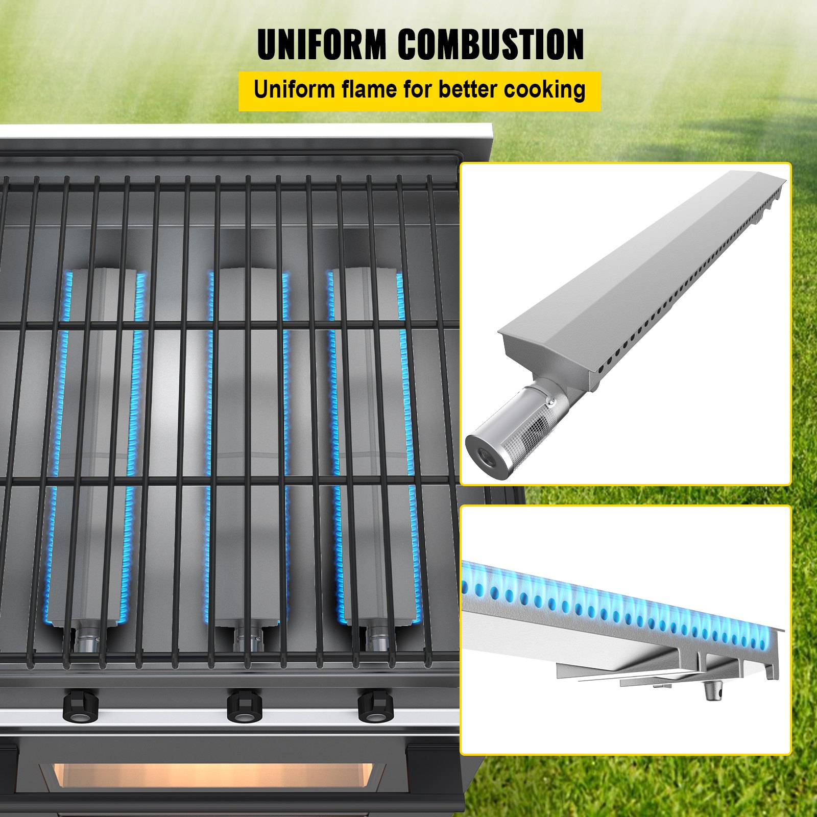 VEVOR Universal Edelstahl Gasgrill Brenner 410 x 70 x 20 mm, Gasgrill Ersatzbrenner φ 31,75 mm Lufteinlass, Edelstahl rohrbrenner, Gasgrill Brenner ersatzteile für die meisten Marken 1 Pack