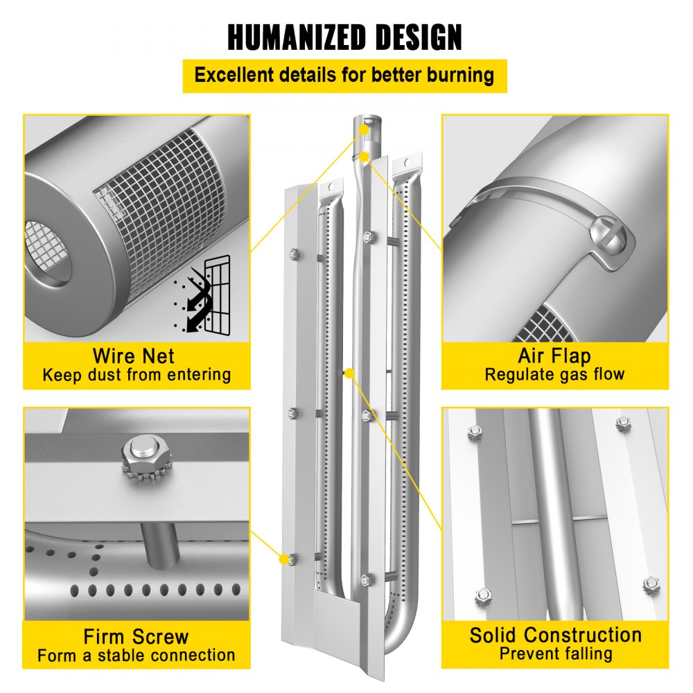 VEVOR Universal Edelstahl Gasgrill Brenner 550 x 175 x 60 mm, Gasgrill Ersatzbrenner für AUSSIE, Cal Flame BLAZE, BULL, JENN AIR, NEXGRILL, Gasgrill Brenner Rohr Brennerrohr Grillbrenner 3 Pack