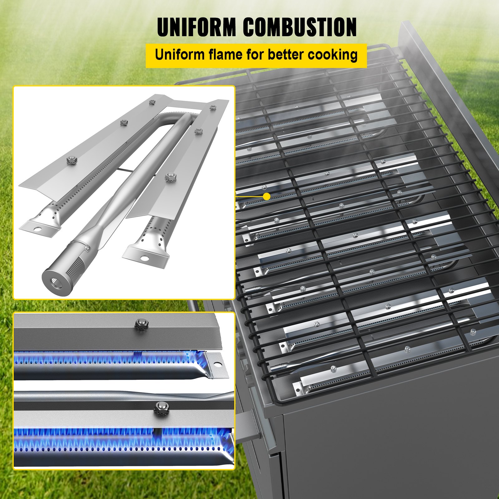 VEVOR Universal Edelstahl Gasgrill Brenner 550 x 175 x 60 mm, Gasgrill Ersatzbrenner für AUSSIE, Cal Flame BLAZE, BULL, JENN AIR, NEXGRILL, Gasgrill Brenner Rohr Brennerrohr Grillbrenner 3 Pack