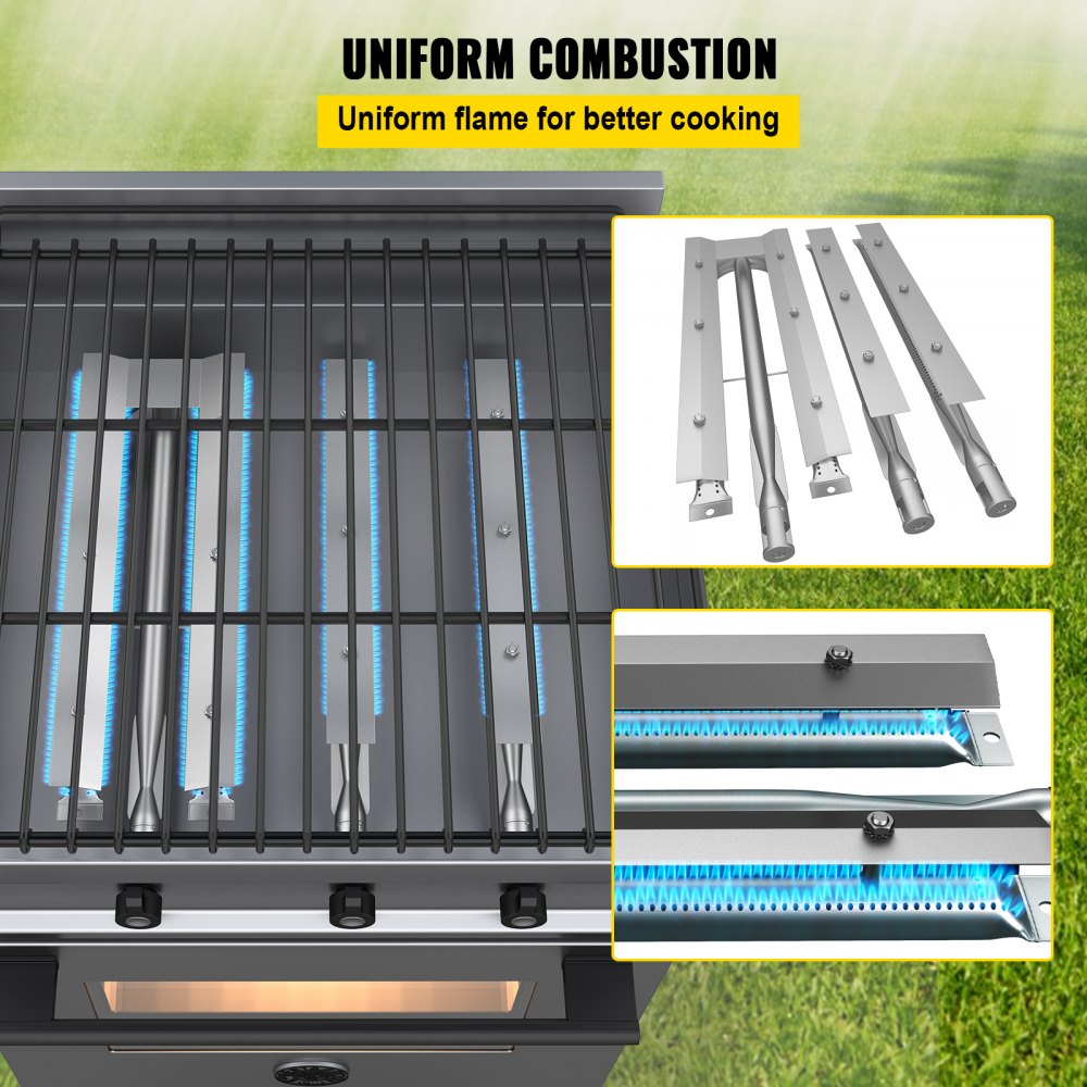 VEVOR BBQ-Toro Universal Edelstahl Brenner Ersatzbrenner für Gasgrill 550 x 175 x 60 mm, Ersatz Brennerrohr, Gasbrenner, Heckbrenner, Verteiler, φ Lufteinlasses 35 / 25 mm Universal Grillbrenner