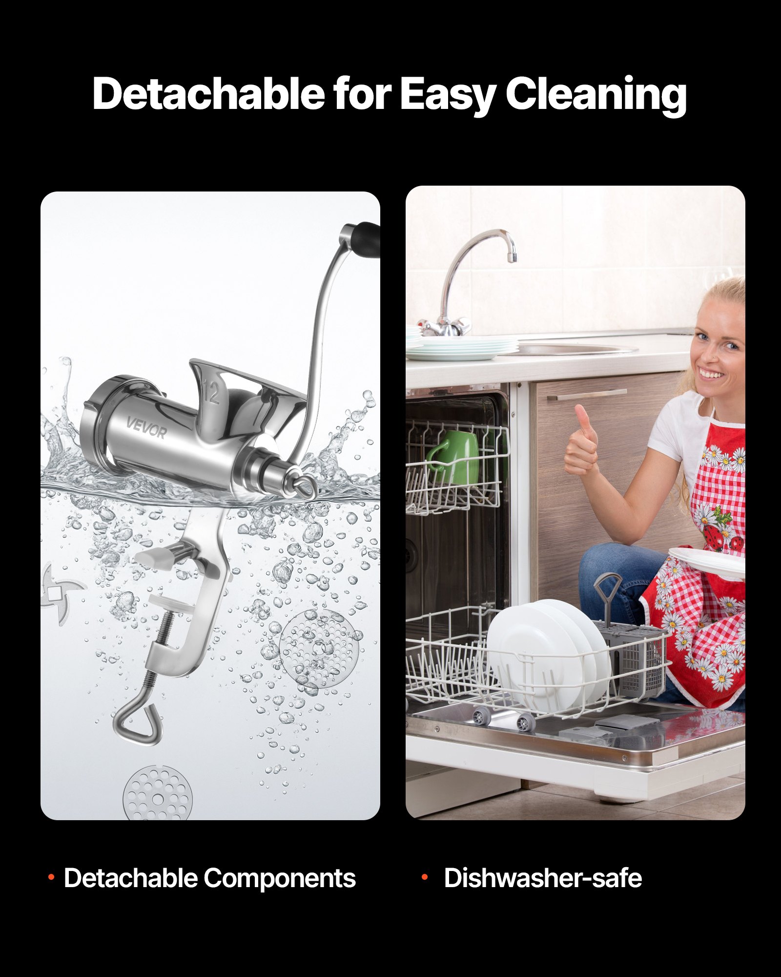 VEVOR manuelle Fleischwolf Hand Wurstfüller 304 Edelstahl, 4,5 & 8 mm Schneidplatten Handfleischwolf Fleischmaschine mit Wurstrohr, geeignet für Fleisch Schleifen Wurstfüllung Silber