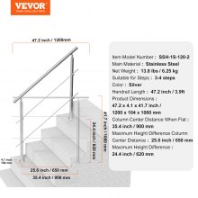 VEVOR Geländer Edelstahl Treppengeländer Handlauf 2 Querstäbe 1200x104x1060mm