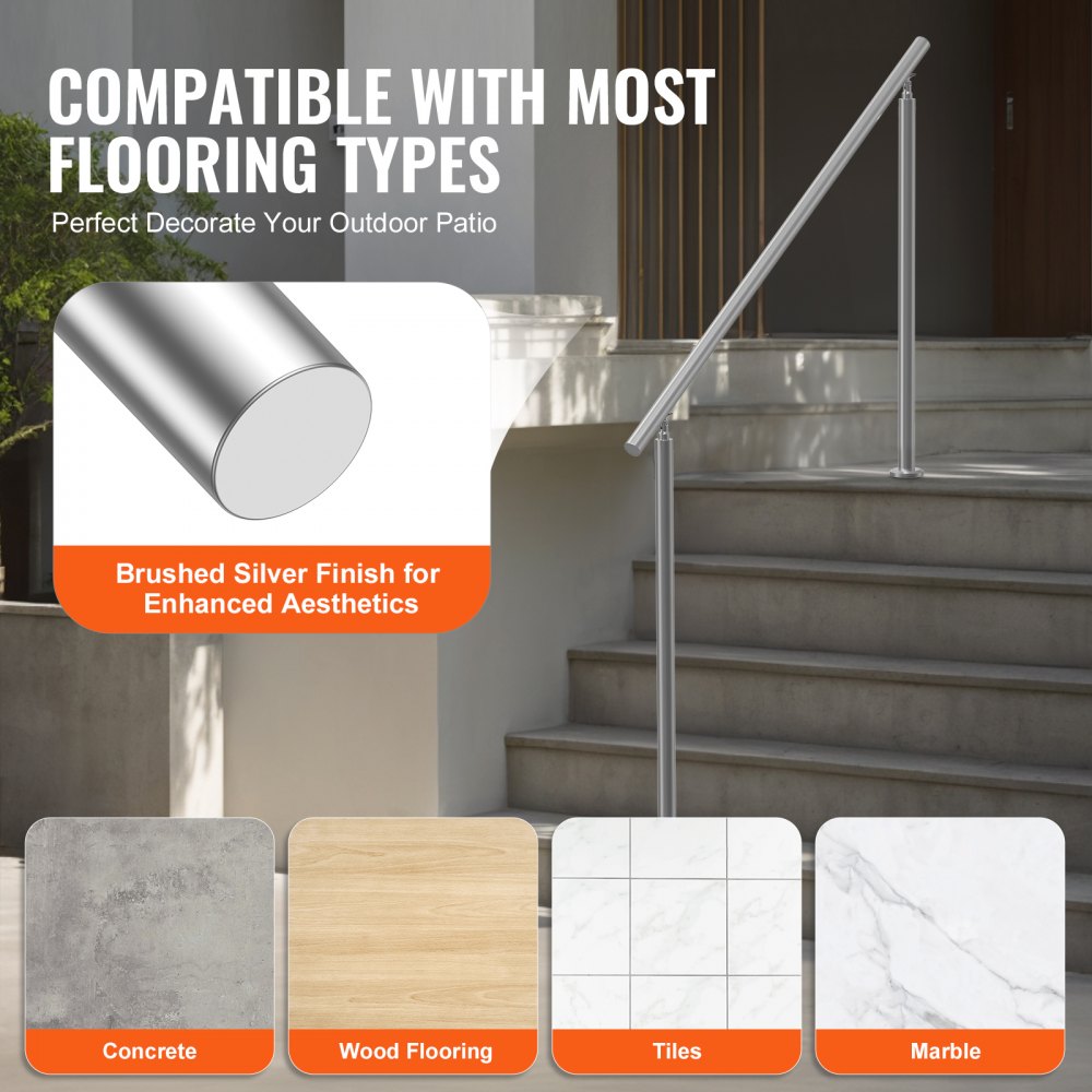 VEVOR Handläufe für Außentreppen, 150 cm langes Treppenhandlauf-Set, Übergangsgeländer aus Edelstahl mit Montagesatz, doppelsäulige Treppenhandläufe für Senioren, Veranda und Terrasse