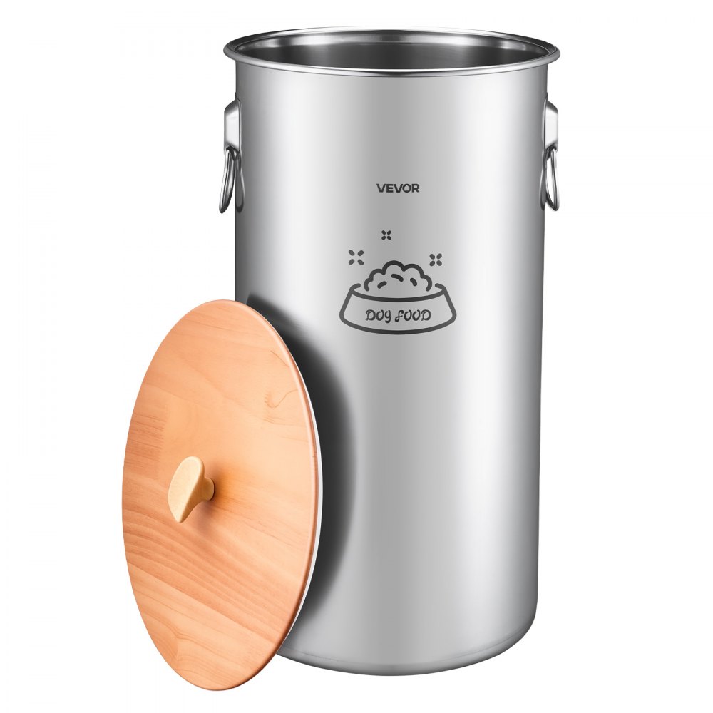 VEVOR Futtertonne Hunde 35 L Edelstahl Tierfutterbehälter für Haustiere Ideal für Wohnzimmer und Küche, mit Metallgriffen, Silikonring, Rostbeständigkeit Polierter Oberfläche und Luftdichtem Deckel
