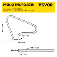 VEVOR Schwimmbad-Handlauf Edelstahl 98,9x81,3 cm Pool Haltegriff Griffbogen 113 kg Tragbar  Einstiegshilfe Pool 4,8 cm Kurven-Design mit Griffabdeckung für Schwimmbäder Schräglagen Spa Wasserpark