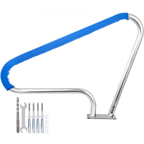 VEVOR Schwimmbad-Handlauf 121,9x91,5 cm Pool Haltegriff  4,8 cm Edelstahl Einstiegshilfe Pool Kurven-Design Griffbogen mit Griffabdeckung & Zubehör Ideal für Schwimmbäder Schräglage Spa Wasserpark