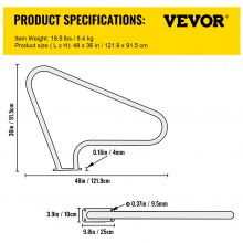 VEVOR Schwimmbad-Handlauf 121,9x91,5 cm Pool Haltegriff  4,8 cm Edelstahl Einstiegshilfe Pool Kurven-Design Griffbogen mit Griffabdeckung & Zubehör Ideal für Schwimmbäder Schräglage Spa Wasserpark