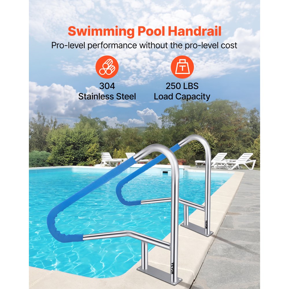 VEVOR Pool Haltegriff Edelstahl 139,7x81,2 cm Schwimmbad-Handlauf 113 kg Traglast Einstiegshilfe Pool  4,8 cm Griffbogen mit Griffbezug Treppe für Pool für Schwimmbäder Schräglagen Spa Wasserpark