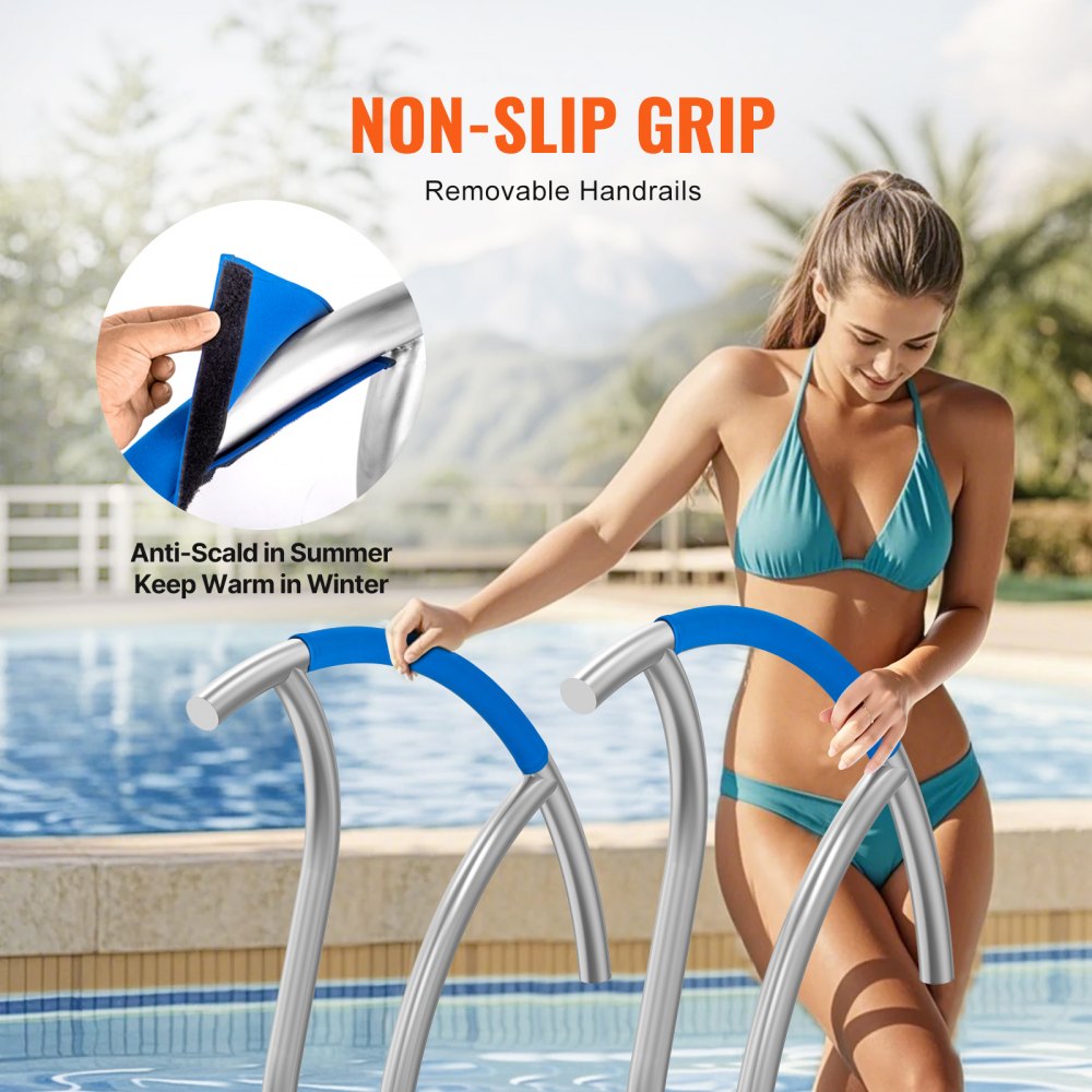 VEVOR Pool-Handlauf, 2 Stk., 1395 x 810 x 100 mm, Pooleinstieg Edelstahl mit Grundplatte für Innen-/Außenpools, Einstieghilfe für Schwimmbäder, Haltegriff mit Griffabdeckung & Zubehör für Spas