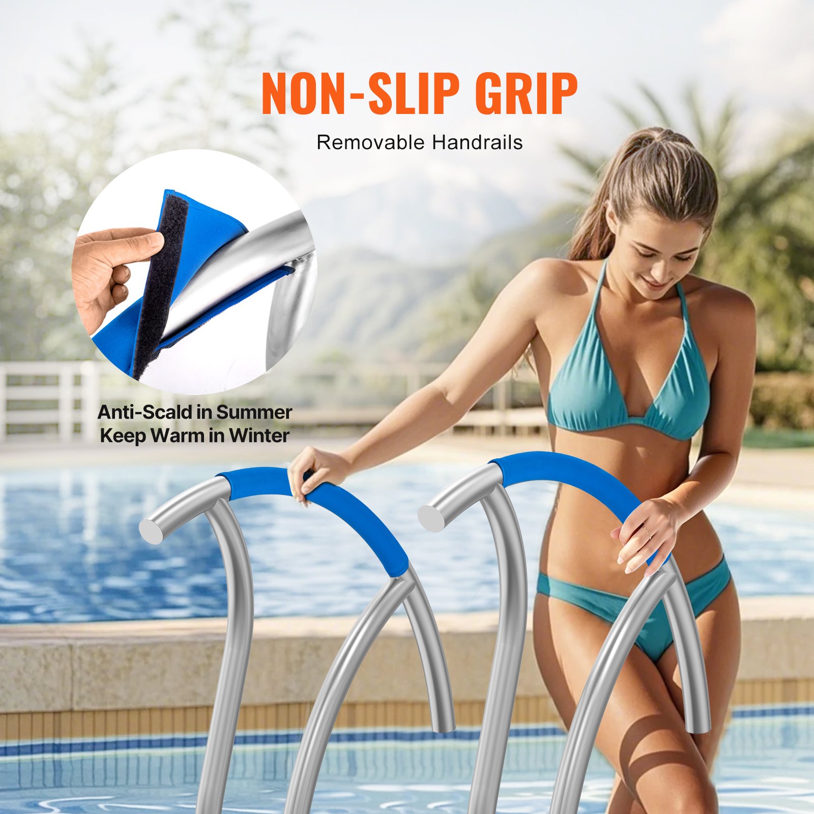 VEVOR Pool-Handlauf, 2 Stk., 1395 x 810 x 100 mm, Pooleinstieg Edelstahl mit Grundplatte für Innen-/Außenpools, Einstieghilfe für Schwimmbäder, Haltegriff mit Griffabdeckung & Zubehör für Spas
