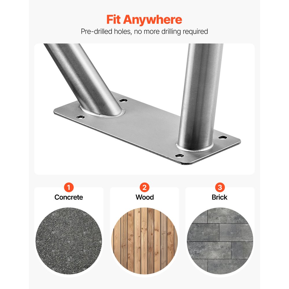 VEVOR Schwimmbad Handlauf, 1220x100x915mm, Tragfähigkeit 100kg, Pool Haltegriff aus Edelstahl 304, abnehmbare rutschfeste Hülle, umfangreiches Zubehör, für Poolbereiche, Wasserparks & Spa-Zentren