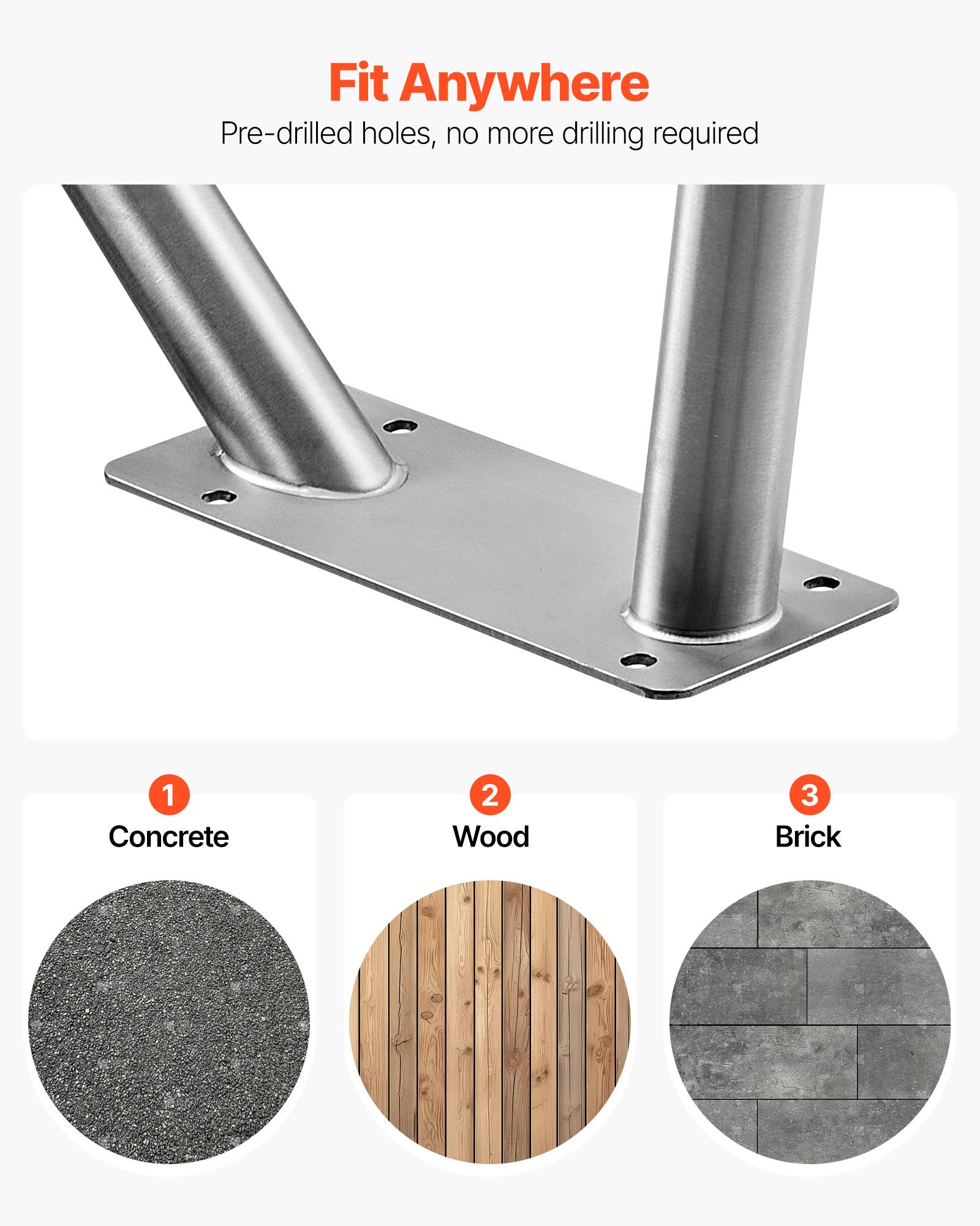 VEVOR Schwimmbad Handlauf, 1220x100x915mm, Tragfähigkeit 100kg, Pool Haltegriff aus Edelstahl 304, abnehmbare rutschfeste Hülle, umfangreiches Zubehör, für Poolbereiche, Wasserparks & Spa-Zentren