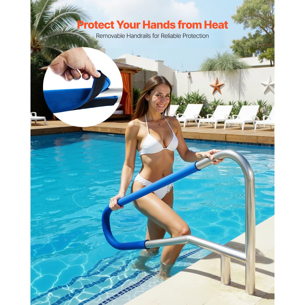 VEVOR Schwimmbad Handlauf, 1371x48x813 mm, 100 kg Tragfähigkeit, Pool Haltegriff aus Edelstahl 304, abnehmbare rutschfeste Hülse, Einbau-/ Bodenmontage, Einstiegshilfe für Poolbereich & Wasserparks