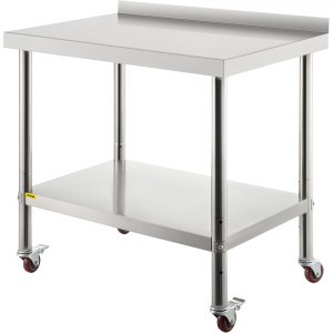 Edelstahl Arbeitstisch Küche – 76x60x80cm, Mit Unterregal & 4 Rollen, 201 Edelstahl, 400kg Traglast – Für Küche, Grill, Bar & Outdoor