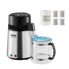 VEVOR Wasser-Destilliergerät Destilliergerät, 4 L Gereinigtes Wasser Reiniger Filter, 750 W Destilliertes Wasser Maker, Edelstahl Innenraum Destilliergerät Wasser Silber Haushalt 1 LWasser pro Std.
