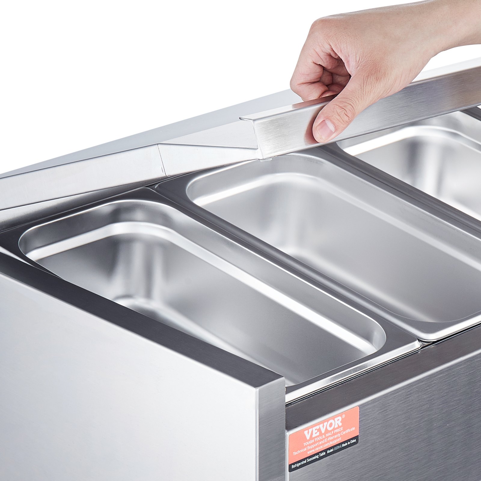 VEVOR Gekühlte Gewürzstation für die Arbeitsplatte, Zubereitungsstation mit 2 x 1/3 Pfanne & 4 & 1/6 Pfannen, Korpus aus Edelstahl 304 und Deckel aus PC, Sandwich-Zubereitungstisch mit Edelstahlschutz