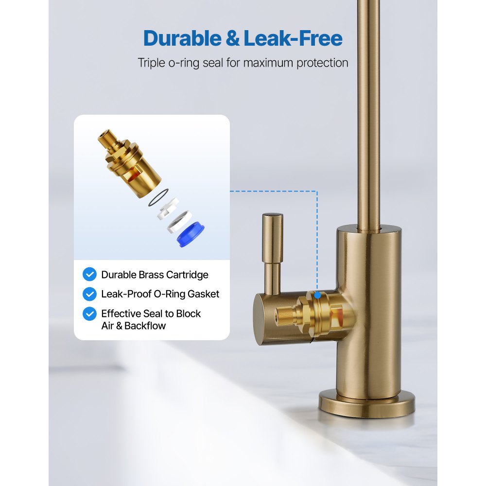 VEVOR Edelstahl Wasserhahn bleifreier Trinkwasserhahn, Umkehrosmose-Wasserhahn mit massivem Messingventil, Filterwasserhahn für Küchenspüle Bartheke Café gebürstetes Gold, rostfrei und langlebig