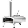 VEVOR Tragbarer Outdoor-Ofen, 12-Zoll-Pizzaofen, Pellet & Chips & Holzkohle Tri-Fuel, Pizzagrill aus Edelstahl, Inkl. Pizzastein, wasserdichter Abdeckung, Schaufel, Ideal für Camping & Garten, Silber