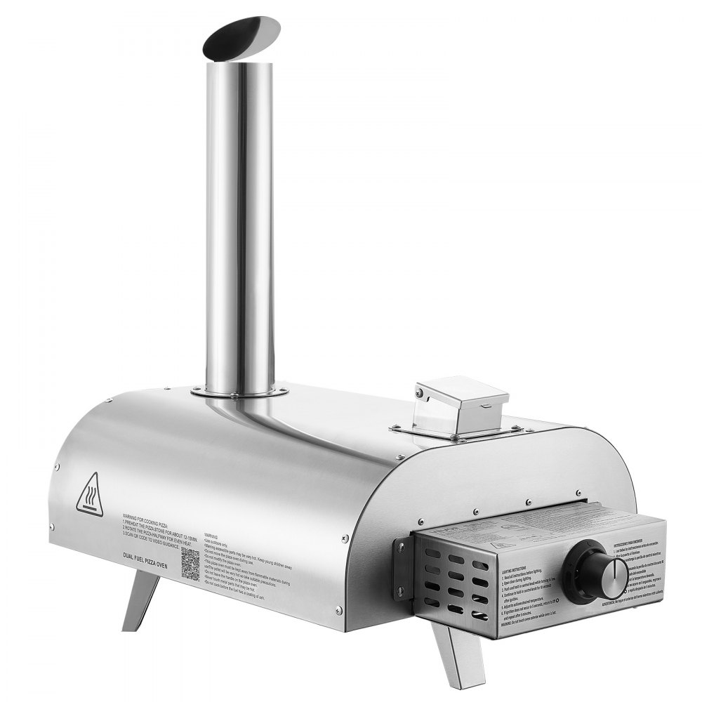VEVOR Dual-Fuel-Pizzaofen Outdoor, 12 Zoll Holzfeuer & Propangas-Pizzaofen, Pellet- & Propan-Pizzamaker mit Thermometer & klappbarem Bein, Pizzakocher für Camping im Freien & Garten