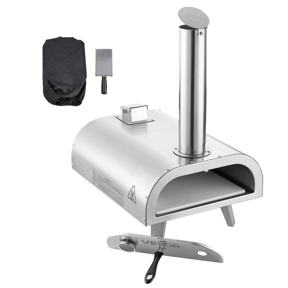 VEVOR Dual-Fuel-Pizzaofen Outdoor, 12 Zoll Holzfeuer & Propangas-Pizzaofen, Pellet- & Propan-Pizzamaker mit Thermometer & klappbarem Bein, Pizzakocher für Camping im Freien & Garten