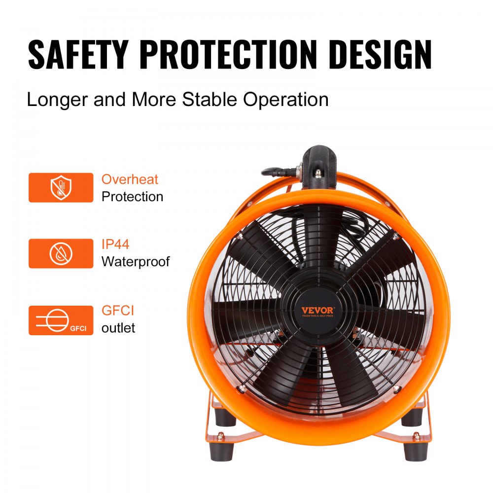 VEVOR Bauventilator 255-W-AC-Motor Baugebläse 2830 U/min Baulüfter Gebläse 1720 CFM (2922 m3/h) Axiallüfter mit 10 m Schlauch Axialgebläse 79 dB Geräuschpegel Industrielüfter