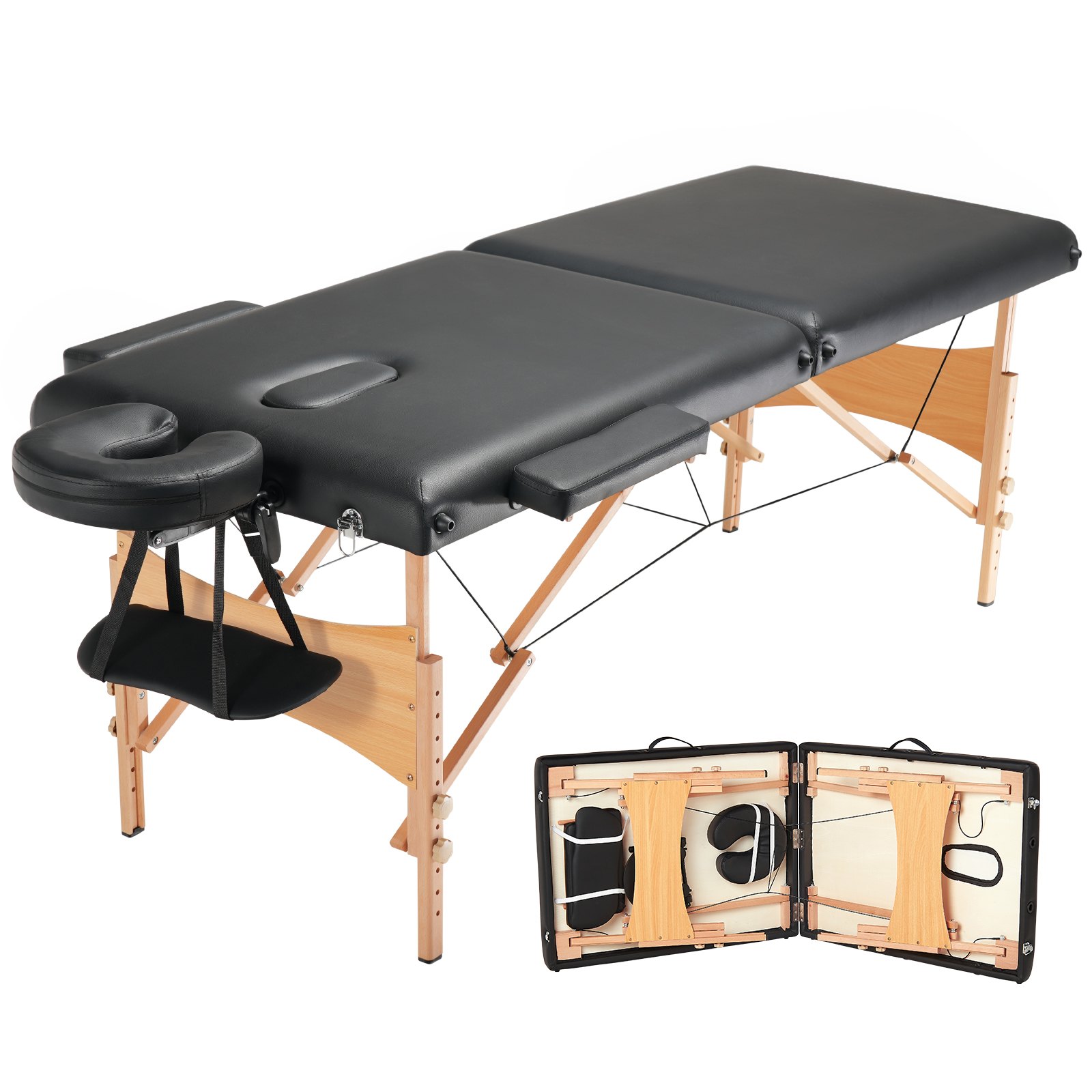 VEVOR Tragbare Massageliege, 70 cm breit, 2 klappbare, leichte Massagetische, 8-stufig höhenverstellbare Salon-Tattoo-Liege, Spa-Tisch mit Kopfstütze, Armlehnen, Handpalette und Tragetasche, 272 kg