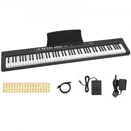 VEVOR Digitalpiano 88 Tasten Halbgewichtet E-Piano Elektronisches Keyboard Geeignet für Anfänger und Fortgeschrittene, 128 Klänge und Rhythmen, HiFi-Stereolautsprecher, Pedal, Notenablage, USB/MIDI
