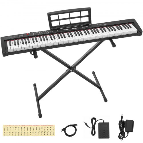 VEVOR Digitalpiano mit 88 Tasten Halbgewichtet E-Piano mit Ständer für Anfänger und Fortgeschrittene, 128 Klänge, 128 Rhythmen, HiFi-Stereolautsprecher, 3,5-mm-Kopfhörerbuchse, Sustain-Pedal