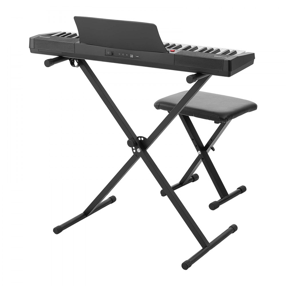 VEVOR Digitalpiano 61 Tasten Halbgewichtet E-Piano mit Ständer Klavierhocker, 128 Klänge, 128 Rhythmen, HiFi-Stereolautsprecher, 3,5-mm-Kopfhörerbuchse, Sustain-Pedal, USB/MIDI und Notenablage