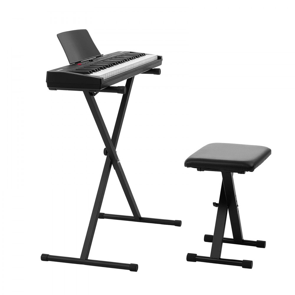 VEVOR Digitalpiano 61 Tasten Halbgewichtet E-Piano mit Ständer Klavierhocker, 128 Klänge, 128 Rhythmen, HiFi-Stereolautsprecher, 3,5-mm-Kopfhörerbuchse, Sustain-Pedal, USB/MIDI und Notenablage