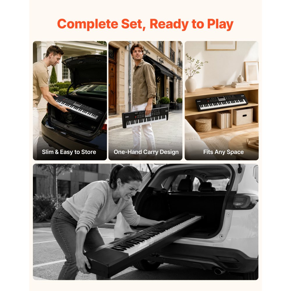 VEVOR Digitalpiano 61 Tasten Halbgewichtet E-Piano Elektronisches Keyboard für Anfänger und Musikliebhaber, 100 Klänge und Rhythmen, mit HiFi-Stereolautsprecher, Notenablage, USB-/MIDI-Anschluss