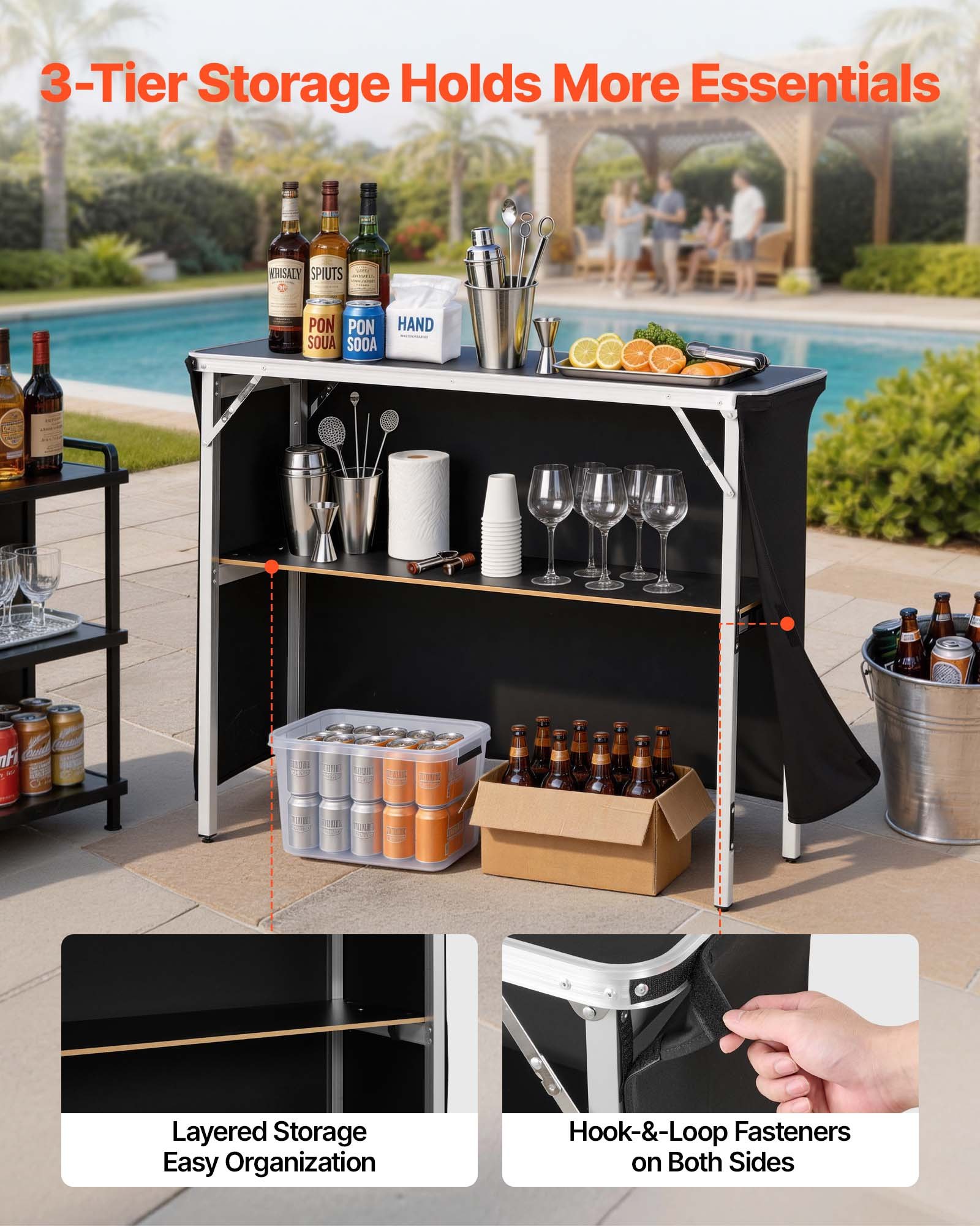 VEVOR Messetheke Klappbar, 1100x385x885 mm, Empfangstheke mit Tragetasche, Ablagefach, Rezeptionstheke, Messestand, Bartisch, Faltbare Mobile Barstation für Veranstaltungen, Partys & Messen