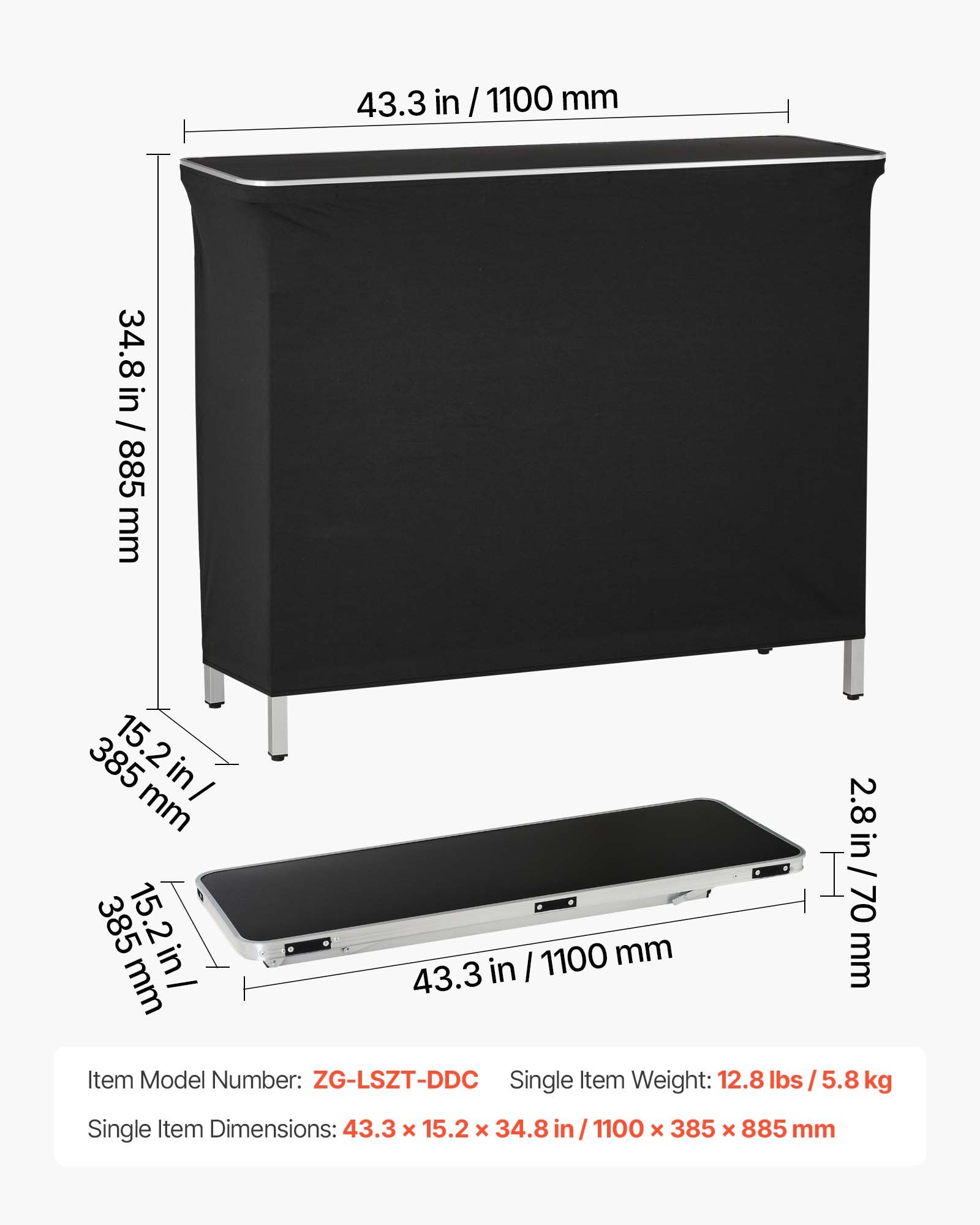 VEVOR Messetheke Klappbar, 1100x385x885 mm, Empfangstheke mit Tragetasche, Ablagefach, Rezeptionstheke, Messestand, Bartisch, Faltbare Mobile Barstation für Veranstaltungen, Partys & Messen