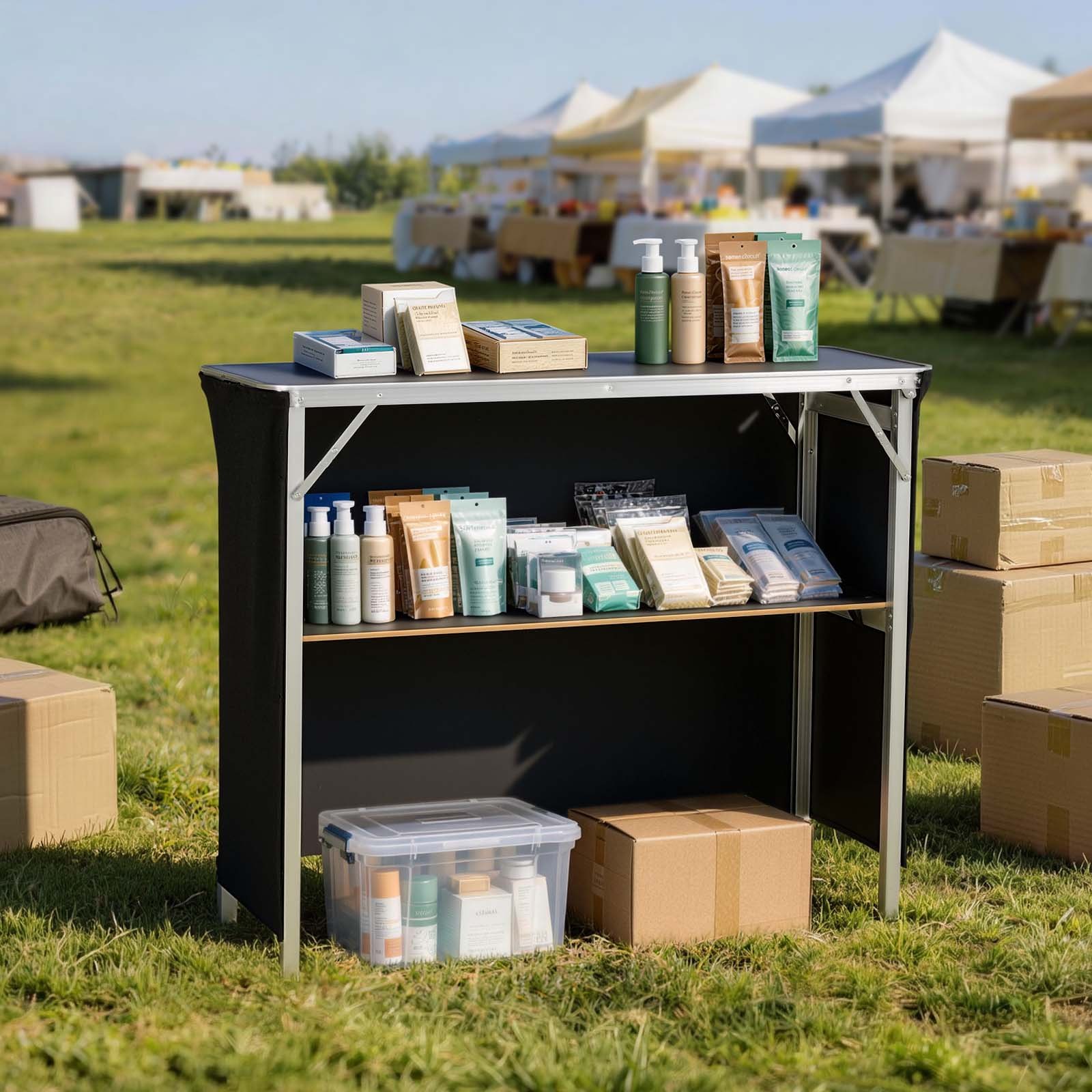 VEVOR Messetheke Klappbar, 1100x385x885 mm, Empfangstheke mit Tragetasche, Ablagefach, Rezeptionstheke, Messestand, Bartisch, Faltbare Mobile Barstation für Veranstaltungen, Partys & Messen