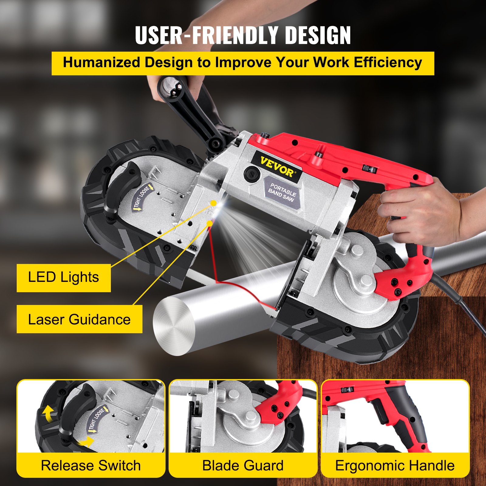 VEVOR Bandsäge 12,7 cm Schnittgröße 1100 W 2,9 A Sägeband Stahl, Eisensäge 200 cm Kabel 6 Stufe Geschwindigkeit Metallbandsägemaschine, Bandsäge für anspruchsvolle Anwender, Eisensäge 55 × 17 × 29 cm