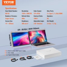 VEVOR Laptop-Bildschirmerweiterung Bildschirm HD 1080P Tragbarer Monitor 356mm