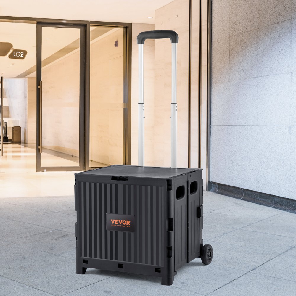 VEVOR Einkaufstrolley Klappbar 24,9kg(Dynamisch)/36,2kg(Statisch) Trolley aus PP-Korb und robusten Gummirädern Einkaufskorb Einkaufswagen Klappbox mit Rädern meistert alle Arten von Terrain