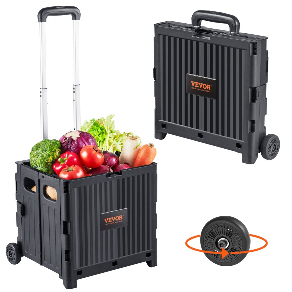 VEVOR Einkaufstrolley Klappbar 24,9kg(Dynamisch)/36,2kg(Statisch) Trolley aus PP-Korb und robusten Gummirädern Einkaufskorb Einkaufswagen Klappbox mit Rädern meistert alle Arten von Terrain