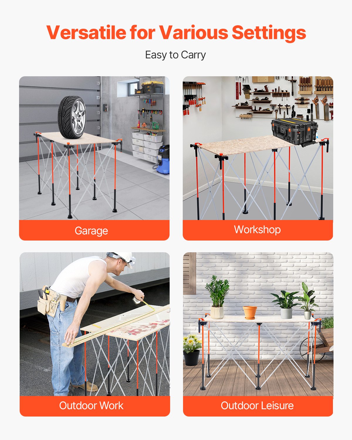 VEVOR tragbarer klappbarer Montageständer (1267 x 665 x 867 mm), zusammenfaltbare Werkbank Werkbankständer mit 1135 kg Tragkraft & Aufbewahrungstasche (keine Tischplatte) für Garage Werkstatt