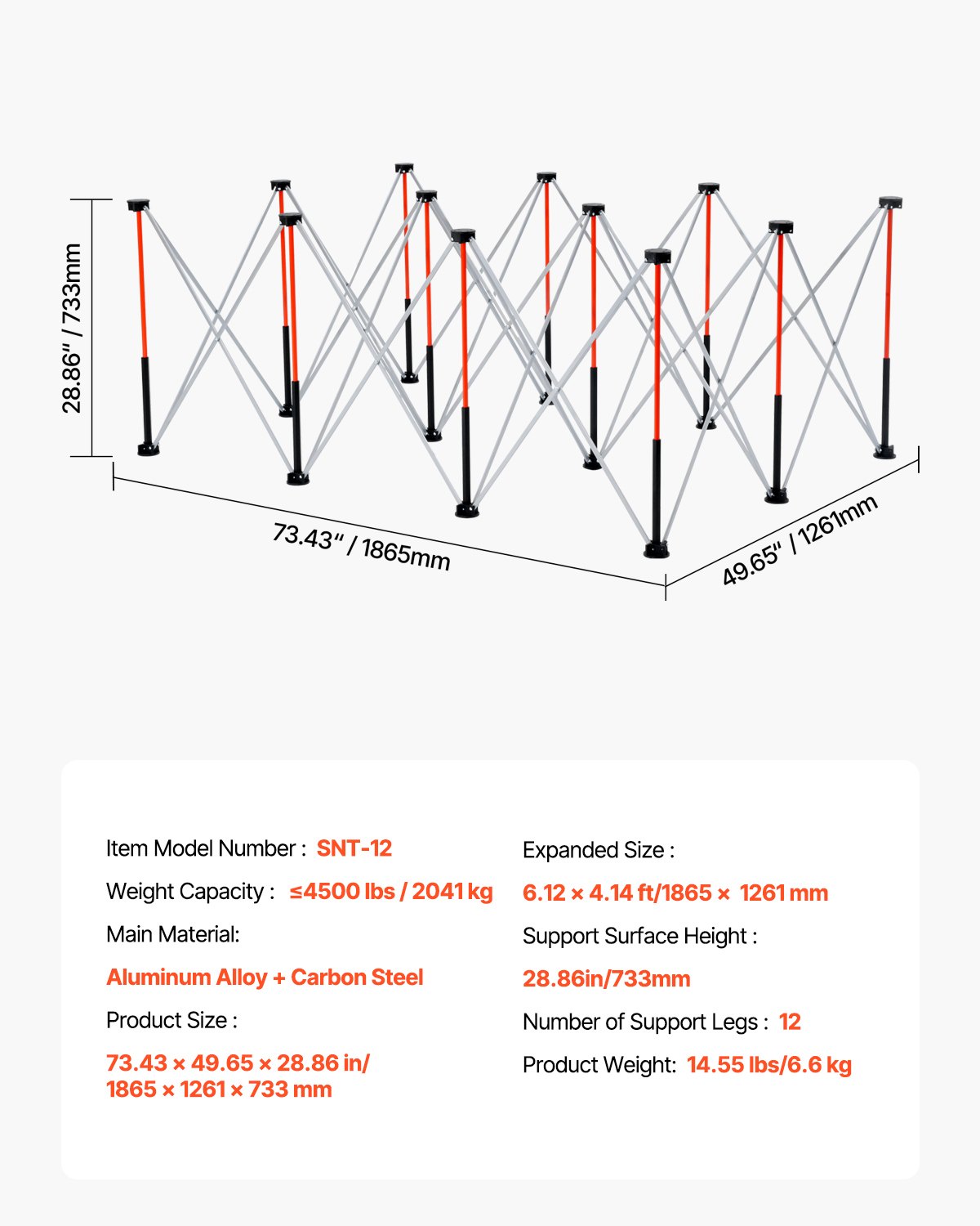 VEVOR tragbarer klappbarer Montageständer (1865 x 1261 x 733 mm), zusammenfaltbare Werkbank Werkbankständer mit 2041 kg Tragkraft & Aufbewahrungstasche (keine Tischplatte) für Garage Werkstatt