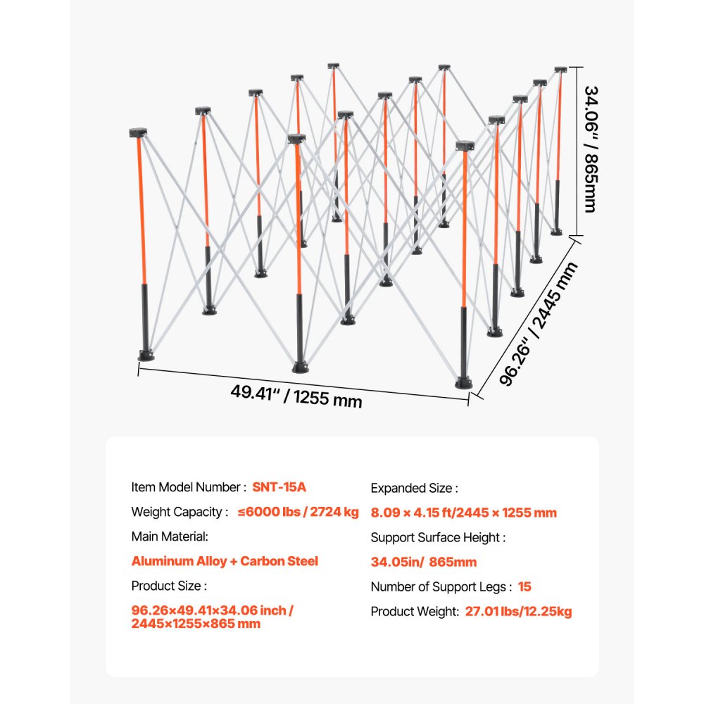 VEVOR tragbarer klappbarer Montageständer (2467 x 1266 x 865 mm), zusammenfaltbare Werkbank Werkbankständer mit 2724 kg Tragkraft & Aufbewahrungstasche (keine Tischplatte) für Garage Werkstatt