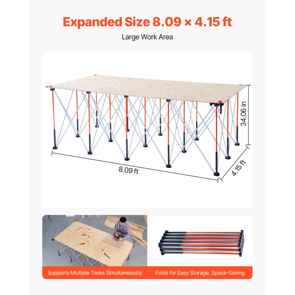 VEVOR Portable Folding Assembly Stand (2467 x 1266 x 865 mm), Collapsible Workbench Stand with 2724 kg Load Capacity & Storage Bag (no tabletop) for Garage Workshop