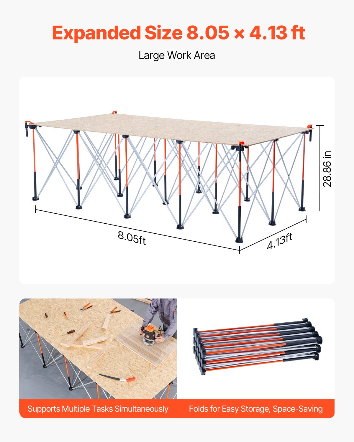 VEVOR Portable Folding Assembly Stand (970 x 215 x 350 mm), Collapsible Workbench Stand with 2724 kg Load Capacity & Storage Bag (no tabletop) for Garage Workshop