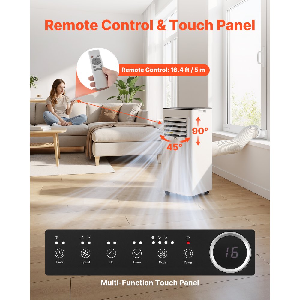 VEVOR Mobile Klimaanlage 7000 BTU 2,05 kW mit Abluftschlauch, 3-in-1 Mobiles Klimagerät mit Kühlung Ventilation Entfeuchtung, Tragbare Klimaanlage mit LED-Display Fernbedienung 24h-Timer für Indoor