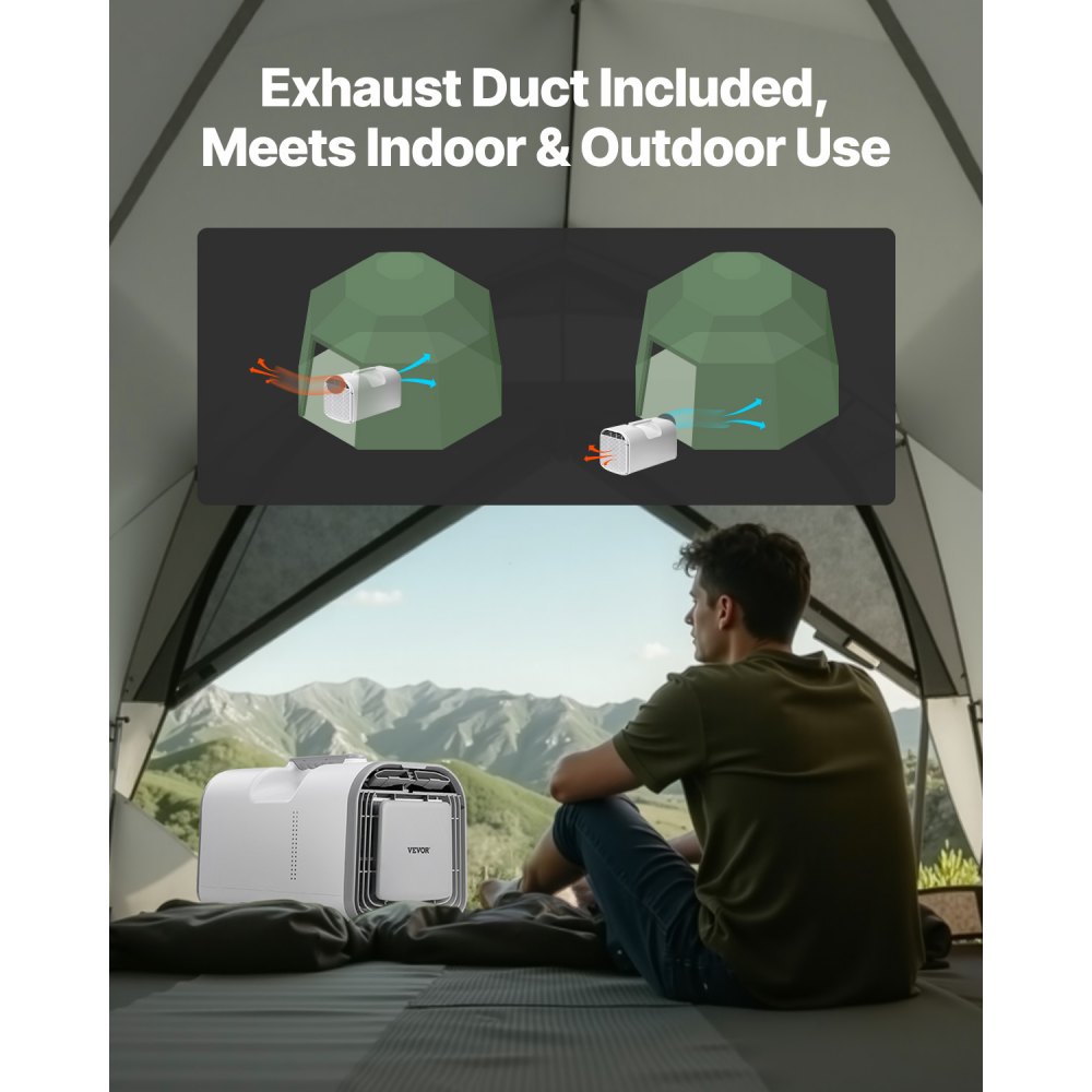 VEVOR Tragbare Klimaanlage, 4250 BTU, 3-Gang-Klimagerät mit 24-Stunden-Timer, Kühler, einstellbar von 16–32 °C, kompatibel mit AC/DC, für Camping, Wohnmobile oder den Heimgebrauch, 510x270x315 mm